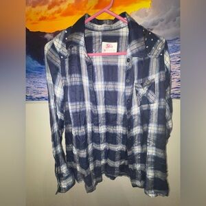 Justice Blue Plaid Shirt with Sparkle